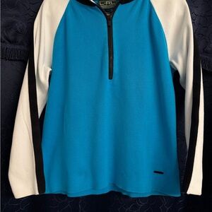 Lauren Ralph Lauren Active Blue and White Zip-Up Sweater